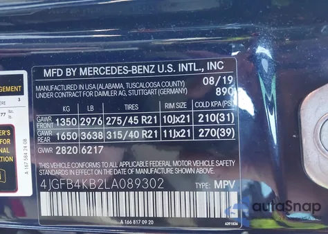 2020 Mercedes-Benz Gle 350 4Matic z USA, uszkodzony, nr VIN 4JGFB4KB2LA089302